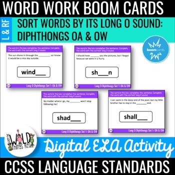Preview of Phonics Boom Cards Set 2: Long O Diphthongs oa & ow