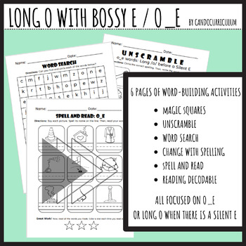 Preview of Long O Magic Squares, o_e Word Search, Scramble, More Practice for O w/ Silent E