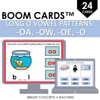 Preview of Long O Vowel Patterns {-OA, -OW, -OE, _O}: BOOM Cards / Digital Task Cards