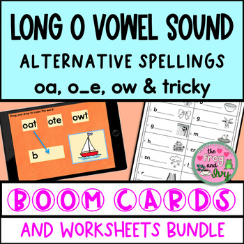 Preview of Long O Vowel Spellings Boom Cards & Worksheets Bundle