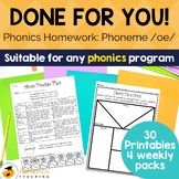 Long O Vowel Teams Phonics Homework - OA OE OW O_E | Long 