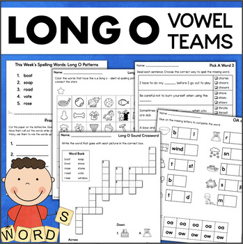 Preview of Long O Vowel Teams Silent E Long Vowel Patterns Worksheets OA OW Magic E