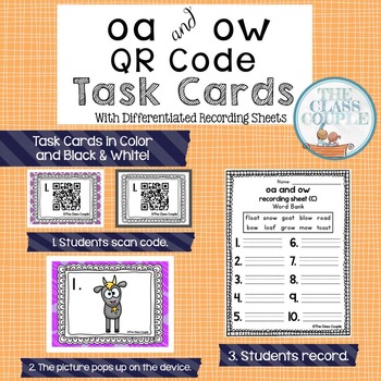 Preview of Long O oa & ow QR Code Task Cards