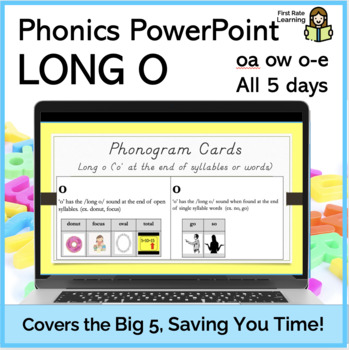 Preview of Long O (oa, ow, o-e, o)5Days Phonics Phonemic Awareness Digital PowerPoint 