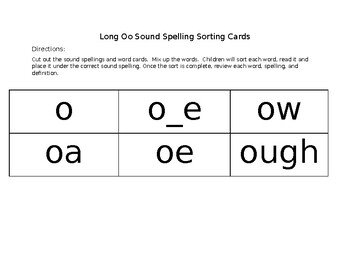 Preview of Long Oo Sound Spelling Sort