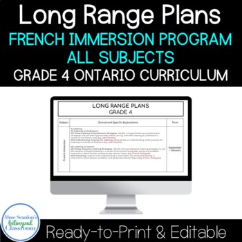 Preview of Long Range Plans Grade 4 Ontario All Subjects