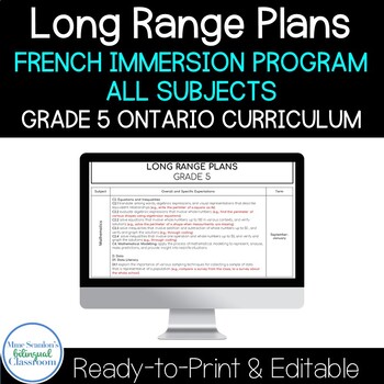 Preview of Long Range Plans Grade 5 Ontario All Subjects