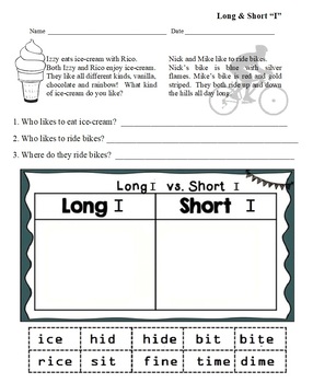 Preview of Long & Short I - reading, cut & paste sorting