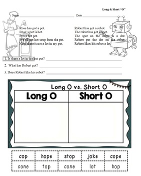 Preview of Long & Short O - reading, cut & paste sorting