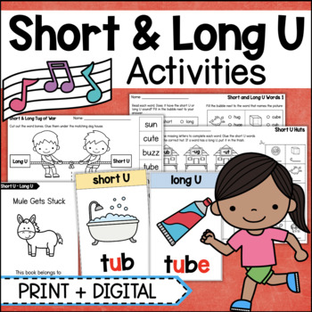 Preview of Long & Short U Worksheets CVC CVCe Long U Silent E Words Phonics Intervention