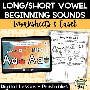 Preview of Long & Short Vowel Beginning Sound Activities | Digital Lesson & Worksheets