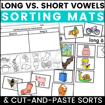 Preview of Long Short Vowel Picture Sort Cut and Paste Worksheets CVC CVCe Words