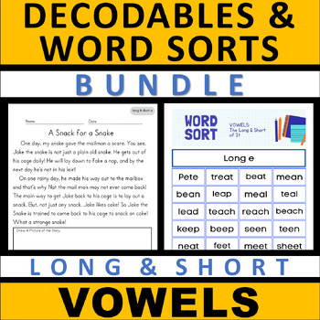 Preview of Long & Short Vowels | Phonics Word Sorts & Decodables | CVC, CVCe, Vowel Teams