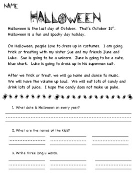 Long U - Halloween Reading by LoveByLo | TPT