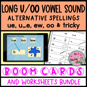 Preview of Long U/OO Vowel Sound Spellings Boom Cards & Worksheets Bundle