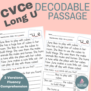 Preview of Long U Silent E Decodable Freebie | Magic E Reading Comprehension and Fluency