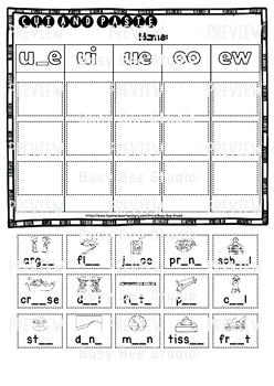 long u sorts ue ui oo ew ue cut and paste worksheets by busy