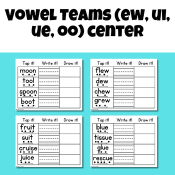Preview of Long U Vowel Teams Phonics Center (Tap it, Write it, Draw it)