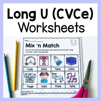 Preview of Long U Silent E CVCe Worksheets | Long Vowel Silent E Worksheets Magic E Review