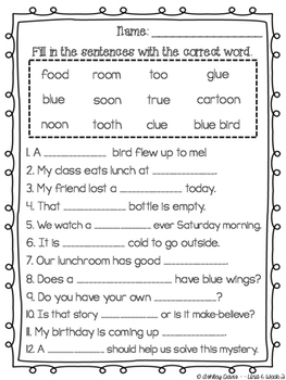 vowel digraph word work ue ue oo ew by ashley marie fryer tpt