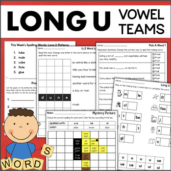Preview of Long U Worksheets Silent E UE UI Vowel Teams Phonics Activities