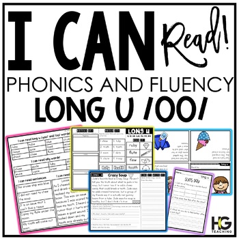 Preview of Long U /oo/ (u, u_e, ue, oo, ou, ui, ew) Decodable Phonics Activities I Can Read