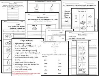 Long U vowel sound literacy center activities & worksheets by Ayelet Grunes