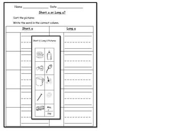 long u vowel sound literacy center activities worksheets