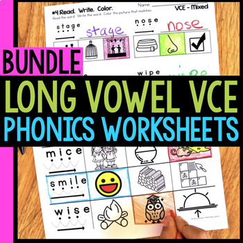 Preview of Long VCE / CVCE Worksheets & Activities No-Prep Phonics Worksheets BUNDLE