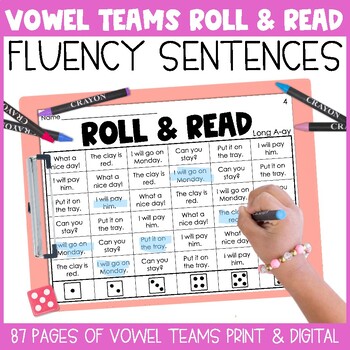 Preview of Long Vowel Teams Fluency Roll & Read Sentences