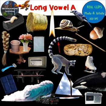 Preview of Long Vowel A Clip Art Phonics Set Photo & Artistic Digital Stickers