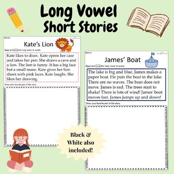 Preview of Long Vowel A Stories Reading Comprehension Activity Worksheets