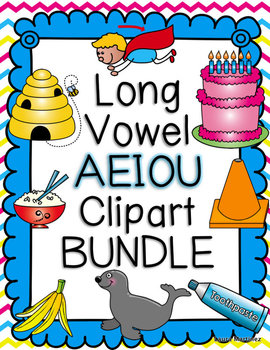 Preview of Long Vowel AEIOU Clipart BUNDLE- Color & BW