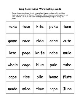 long vowel cvce word bingo by anna navarre teachers