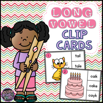 Preview of Long Vowels Clip Cards (Vowel Teams &  CVCe)