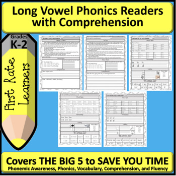 Preview of Long Vowel Decodable Reader w/ Comprehension, High Frequency Words, Penmanship