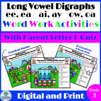 Preview of Long Vowel Digraphs EE, EA, AI, AY, OW, OA Word Work Activities Digital & Print