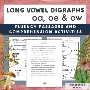 Preview of Long Vowel Digraphs -OA, OE, OW- Fluency Passages and Comprehension Activities