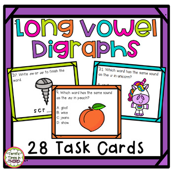 Preview of Long Vowel Digraphs Task Cards - Long a, e, i, o, and u