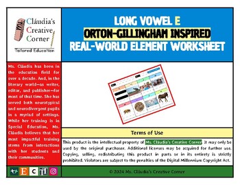 Preview of Long Vowel E /ē/ → Orton-Gillingham Inspired Real-World Element Worksheet