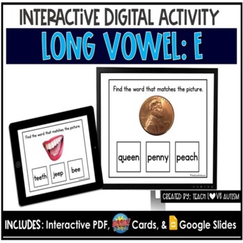 Preview of Long Vowel E Digital Task Cards |Phonics Boom Cards