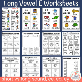 Preview of Long Vowel E Worksheets; short and long vowels, vowel teams