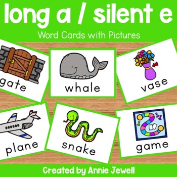 Preview of Long Vowel Flash Cards with Pictures and Worksheets – Long A - Silent E Words