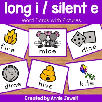 Preview of Long Vowel Flash Cards with Pictures and Worksheets – Long I - Silent E Words 