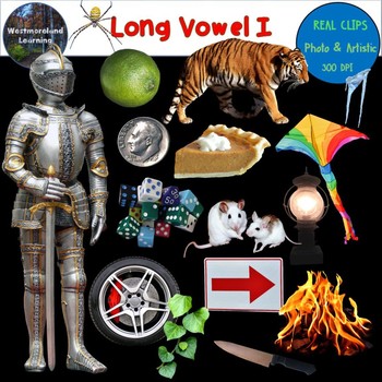 Preview of Long Vowel I Clip Art Phonics Set Photo & Artistic Digital Stickers