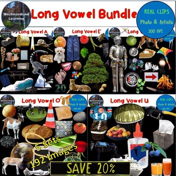 Preview of Long Vowel Phonics Clip Art Bundle 192 Photo & Artistic Digital Stickers