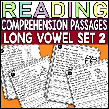 Preview of Long Vowel Reading Comprehension Passages Worksheets Passages & Questions SET 2
