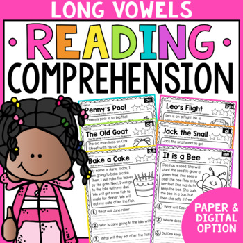 Preview of Long Vowel Reading Passages - Comprehension - PAPER & DIGITAL