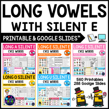 Preview of Long Vowel Silent E CVCE Words Worksheets, Activities, Posters (Phonics)