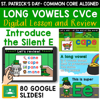 Preview of Long Vowel Silent E CVCe Words for St Patricks Day Phonics Google Slides
